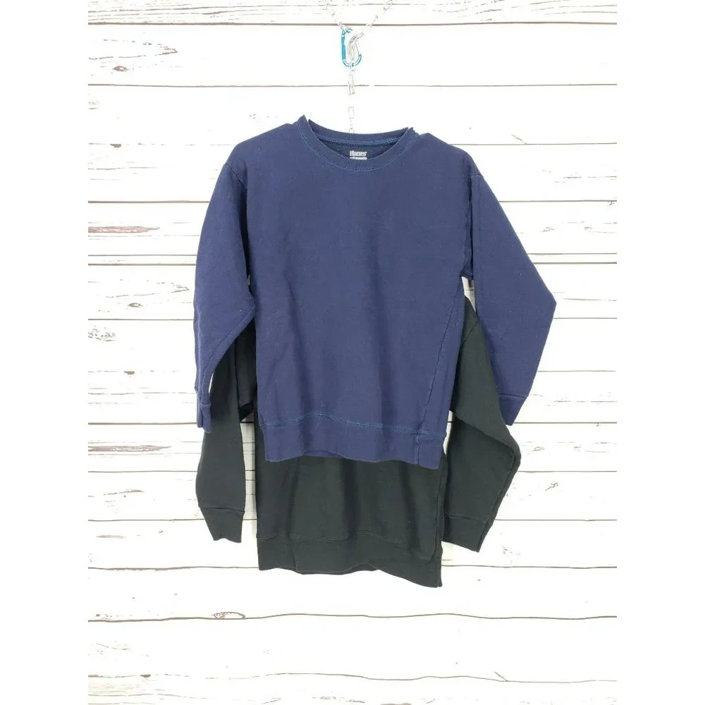 Girls Sweatshirt Black & NAVY BLUE‎ CREW NECK  HANES SOFT SWEATS Size Large Set